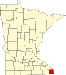 Map of Minnesota highlighting Houston County